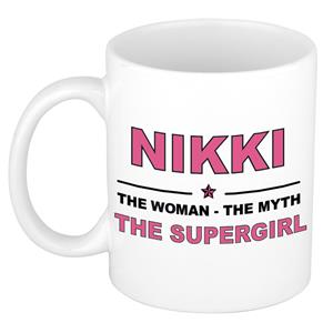 Bellatio Naam cadeau Nikki - The woman, The myth the supergirl koffie mok / beker 300 ml - naam/namen mokken - Cadeau voor o.a verjaardag/ moederdag/ pensioen/ geslaagd/ bedankt