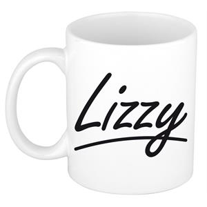 Bellatio Lizzy naam cadeau mok / beker sierlijke letters - Cadeau collega/ moederdag/ verjaardag of persoonlijke voornaam mok werknemers