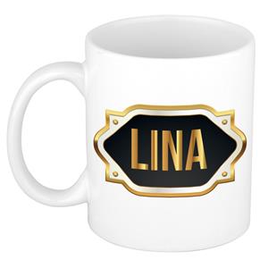 Bellatio Lina naam cadeau mok / beker met gouden embleem - kado verjaardag/ moeder/ pensioen/ geslaagd/ bedankt
