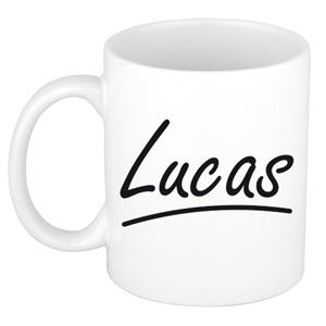 Bellatio Lucas naam cadeau mok / beker met sierlijke letters - Cadeau collega/ vaderdag/ verjaardag of persoonlijke voornaam mok werknemers