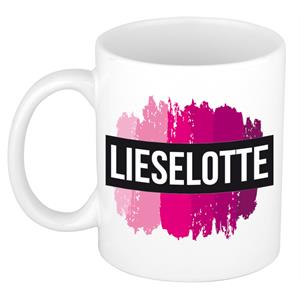 Bellatio Lieselotte naam cadeau mok / beker met roze verfstrepen - Cadeau collega/ moederdag/ verjaardag of als persoonlijke mok werknemers