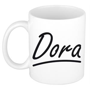 Bellatio Dora naam cadeau mok / beker sierlijke letters - Cadeau collega/ moederdag/ verjaardag of persoonlijke voornaam mok werknemers