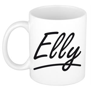 Bellatio Elly naam cadeau mok / beker sierlijke letters - Cadeau collega/ moederdag/ verjaardag of persoonlijke voornaam mok werknemers