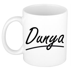 Bellatio Dunya naam cadeau mok / beker sierlijke letters - Cadeau collega/ moederdag/ verjaardag of persoonlijke voornaam mok werknemers