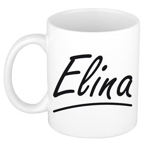 Bellatio Elina naam cadeau mok / beker sierlijke letters - Cadeau collega/ moederdag/ verjaardag of persoonlijke voornaam mok werknemers