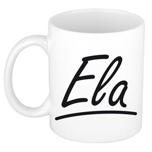 Bellatio Ela naam cadeau mok / beker sierlijke letters - Cadeau collega/ moederdag/ verjaardag of persoonlijke voornaam mok werknemers