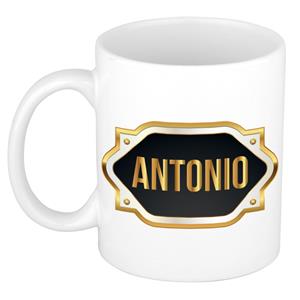 Bellatio Antonio naam cadeau mok / beker met gouden embleem - kado verjaardag/ vaderdag/ pensioen/ geslaagd/ bedankt