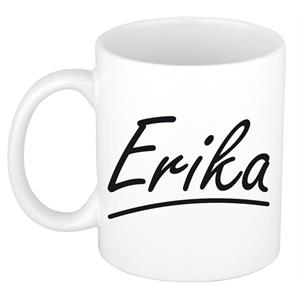 Bellatio Erika naam cadeau mok / beker sierlijke letters - Cadeau collega/ moederdag/ verjaardag of persoonlijke voornaam mok werknemers