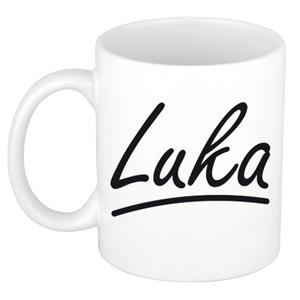 Bellatio Luka naam cadeau mok / beker met sierlijke letters - Cadeau collega/ vaderdag/ verjaardag of persoonlijke voornaam mok werknemers