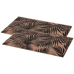 Secret De Gourmet Set van 4x stuks rechthoekige placemats Palm zwart - linnen mix - 45 x 30 cm - Onderleggers