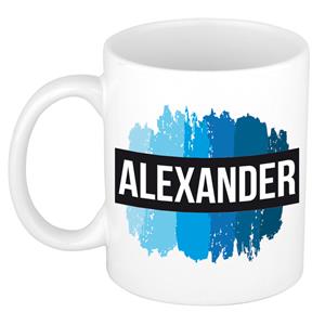 Bellatio Alexander naam cadeau mok / beker met verfstrepen - Cadeau collega/ vaderdag/ verjaardag of als persoonlijke mok werknemers