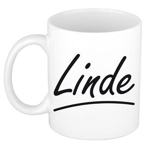 Bellatio Linde naam cadeau mok / beker sierlijke letters - Cadeau collega/ moederdag/ verjaardag of persoonlijke voornaam mok werknemers