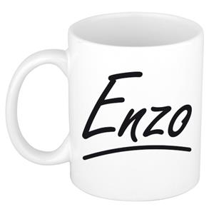 Bellatio Enzo naam cadeau mok / beker met sierlijke letters - Cadeau collega/ vaderdag/ verjaardag of persoonlijke voornaam mok werknemers