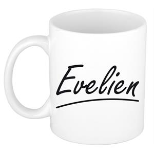 Bellatio Evelien naam cadeau mok / beker sierlijke letters - Cadeau collega/ moederdag/ verjaardag of persoonlijke voornaam mok werknemers