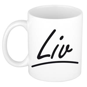 Bellatio Liv naam cadeau mok / beker sierlijke letters - Cadeau collega/ moederdag/ verjaardag of persoonlijke voornaam mok werknemers