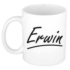 Bellatio Erwin naam cadeau mok / beker met sierlijke letters - Cadeau collega/ vaderdag/ verjaardag of persoonlijke voornaam mok werknemers