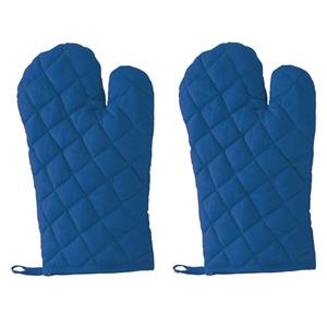 2x stuks blauwe ovenwanten/ovenhandschoenen keukentextiel - Keukenhandschoenen - Ovenwanten/ovenhandschoenen - Keukentextiel