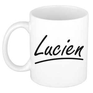 Bellatio Lucien naam cadeau mok / beker met sierlijke letters - Cadeau collega/ vaderdag/ verjaardag of persoonlijke voornaam mok werknemers