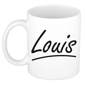 Bellatio Louis naam cadeau mok / beker met sierlijke letters - Cadeau collega/ vaderdag/ verjaardag of persoonlijke voornaam mok werknemers