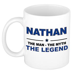 Bellatio Naam cadeau Nathan - The man, The myth the legend koffie mok / beker 300 ml - naam/namen mokken - Cadeau voor o.a verjaardag/ vaderdag/ pensioen/ geslaagd/ bedankt