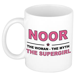 Bellatio Naam cadeau Noor - The woman, The myth the supergirl koffie mok / beker 300 ml - naam/namen mokken - Cadeau voor o.a verjaardag/ moederdag/ pensioen/ geslaagd/ bedankt