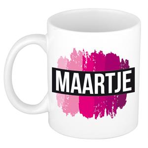 Bellatio Maartje naam cadeau mok / beker met roze verfstrepen - Cadeau collega/ moederdag/ verjaardag of als persoonlijke mok werknemers