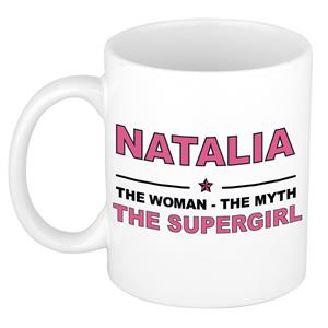 Bellatio Naam cadeau Natalia - The woman, The myth the supergirl koffie mok / beker 300 ml - naam/namen mokken - Cadeau voor o.a verjaardag/ moederdag/ pensioen/ geslaagd/ bedankt
