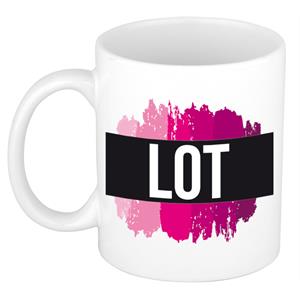Bellatio Lot naam cadeau mok / beker met roze verfstrepen - Cadeau collega/ moederdag/ verjaardag of als persoonlijke mok werknemers