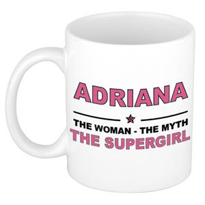 Bellatio Naam cadeau Adriana - The woman, The myth the supergirl koffie mok / beker 300 ml - naam/namen mokken - Cadeau voor o.a verjaardag/ moederdag/ pensioen/ geslaagd/ bedankt