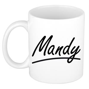 Bellatio Mandy naam cadeau mok / beker sierlijke letters - Cadeau collega/ moederdag/ verjaardag of persoonlijke voornaam mok werknemers