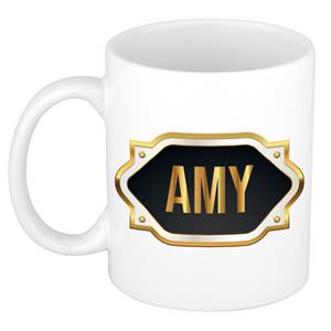 Bellatio Amy naam cadeau mok / beker met gouden embleem - kado verjaardag/ moeder/ pensioen/ geslaagd/ bedankt