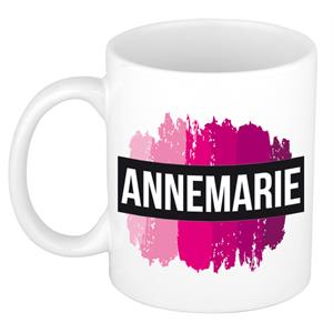 Bellatio Annemarie naam cadeau mok / beker met roze verfstrepen - Cadeau collega/ moederdag/ verjaardag of als persoonlijke mok werknemers