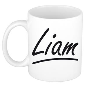 Bellatio Liam naam cadeau mok / beker met sierlijke letters - Cadeau collega/ vaderdag/ verjaardag of persoonlijke voornaam mok werknemers