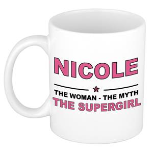 Bellatio Naam cadeau Nicole - The woman, The myth the supergirl koffie mok / beker 300 ml - naam/namen mokken - Cadeau voor o.a verjaardag/ moederdag/ pensioen/ geslaagd/ bedankt