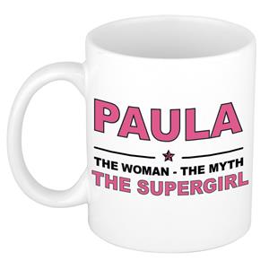 Bellatio Naam cadeau Paula - The woman, The myth the supergirl koffie mok / beker 300 ml - naam/namen mokken - Cadeau voor o.a verjaardag/ moederdag/ pensioen/ geslaagd/ bedankt