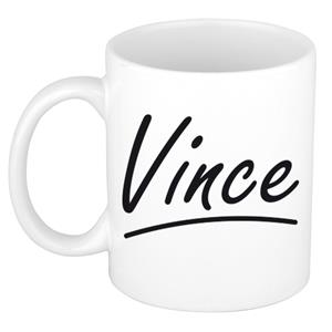 Bellatio Vince naam cadeau mok / beker met sierlijke letters - Cadeau collega/ vaderdag/ verjaardag of persoonlijke voornaam mok werknemers