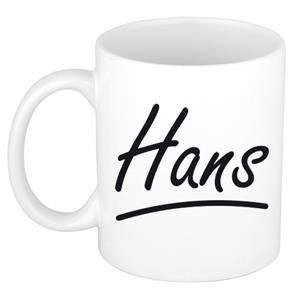 Bellatio Hans naam cadeau mok / beker met sierlijke letters - Cadeau collega/ vaderdag/ verjaardag of persoonlijke voornaam mok werknemers