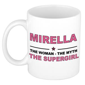 Bellatio Naam cadeau Mirella - The woman, The myth the supergirl koffie mok / beker 300 ml - naam/namen mokken - Cadeau voor o.a verjaardag/ moederdag/ pensioen/ geslaagd/ bedankt