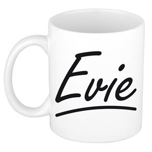 Bellatio Evie naam cadeau mok / beker sierlijke letters - Cadeau collega/ moederdag/ verjaardag of persoonlijke voornaam mok werknemers