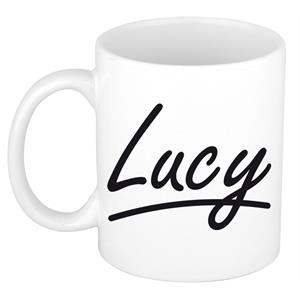 Bellatio Lucy naam cadeau mok / beker sierlijke letters - Cadeau collega/ moederdag/ verjaardag of persoonlijke voornaam mok werknemers