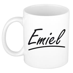 Bellatio Emiel naam cadeau mok / beker met sierlijke letters - Cadeau collega/ vaderdag/ verjaardag of persoonlijke voornaam mok werknemers