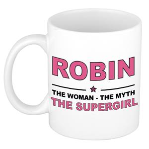 Bellatio Naam cadeau Robin - The woman, The myth the supergirl koffie mok / beker 300 ml - naam/namen mokken - Cadeau voor o.a verjaardag/ moederdag/ pensioen/ geslaagd/ bedankt
