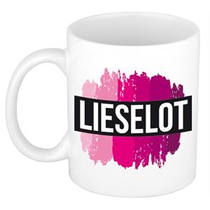 Bellatio Lieselot naam cadeau mok / beker met roze verfstrepen - Cadeau collega/ moederdag/ verjaardag of als persoonlijke mok werknemers
