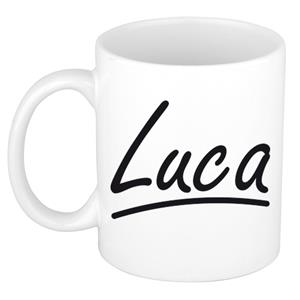Bellatio Luca naam cadeau mok / beker met sierlijke letters - Cadeau collega/ vaderdag/ verjaardag of persoonlijke voornaam mok werknemers