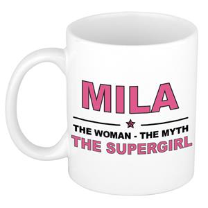 Bellatio Naam cadeau Mila - The woman, The myth the supergirl koffie mok / beker 300 ml - naam/namen mokken - Cadeau voor o.a verjaardag/ moederdag/ pensioen/ geslaagd/ bedankt