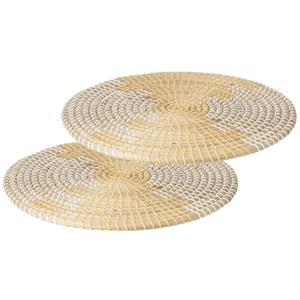 Secret De Gourmet Set van 6x stuks placemats zeegras geel/wit - 35 cm - Tafel onderleggers