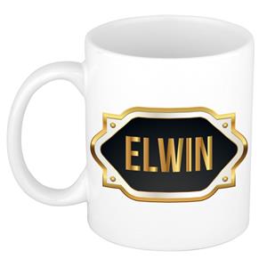 Bellatio Elwin naam cadeau mok / beker met gouden embleem - kado verjaardag/ vaderdag/ pensioen/ geslaagd/ bedankt