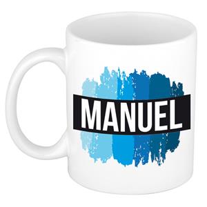 Bellatio Manuel naam cadeau mok / beker met verfstrepen - Cadeau collega/ vaderdag/ verjaardag of als persoonlijke mok werknemers