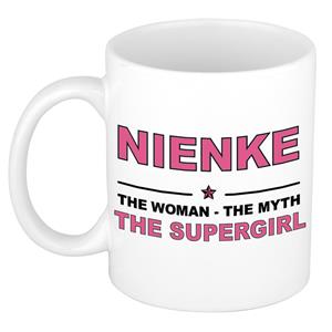 Bellatio Naam cadeau Nienke - The woman, The myth the supergirl koffie mok / beker 300 ml - naam/namen mokken - Cadeau voor o.a verjaardag/ moederdag/ pensioen/ geslaagd/ bedankt