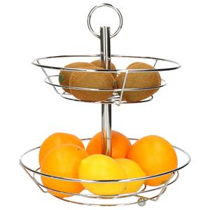 Trendoz 2-laags fruitschaal/fruitmand rond zilver metaal 29 cm -